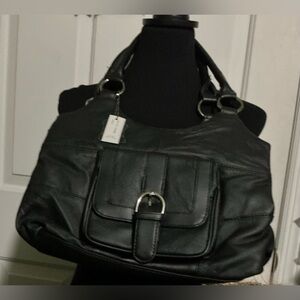 Genuine leather Black zip around purse